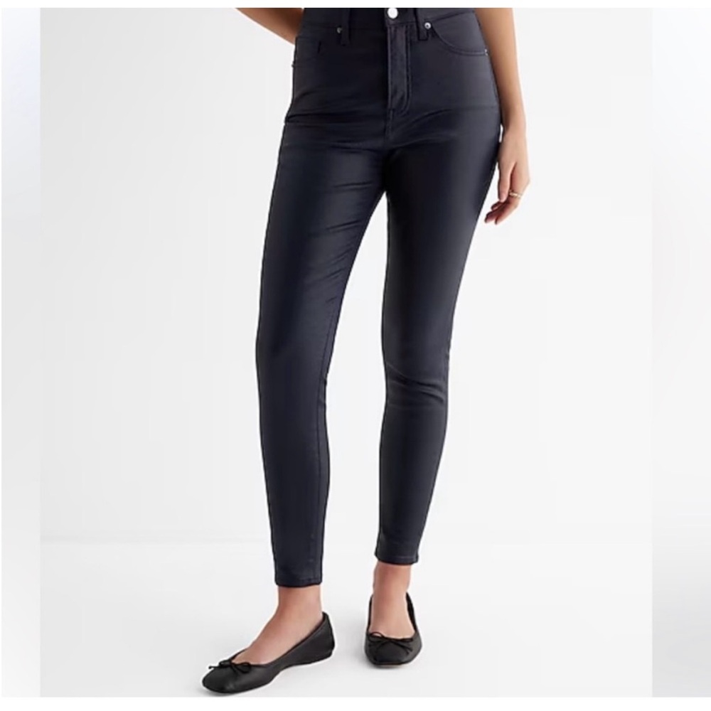 NWT Express Skinny High Rise Coated Navy Jeans 8R